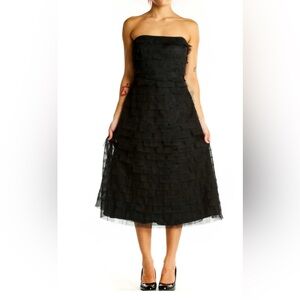 BCBG MaxAzria Black Strapless Tiered Tulle Midi Dress